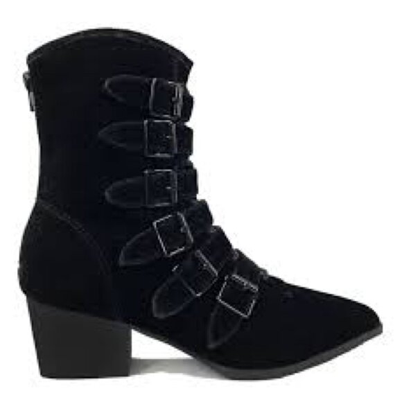 Strange Cvlt Shoes - Strange Cvlt Cult Black Velvet Coven Boots w Straps Witchy 90s Goth Punk Grunge